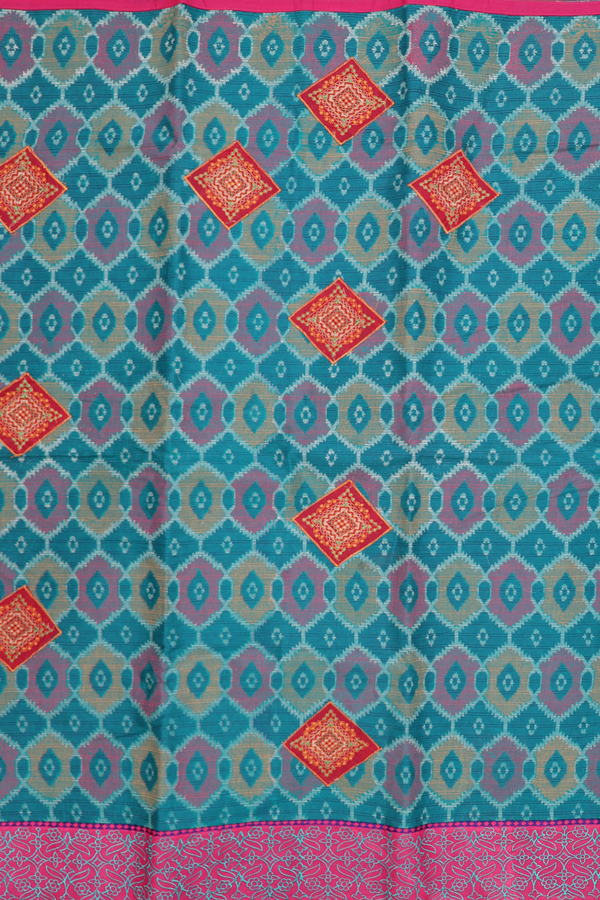 Ahmedabad Cotton Saree In Green With Patch Work