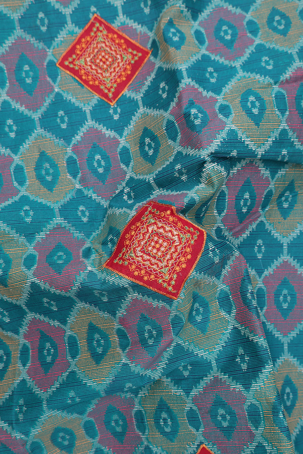 Ahmedabad Cotton Saree In Green With Patch Work