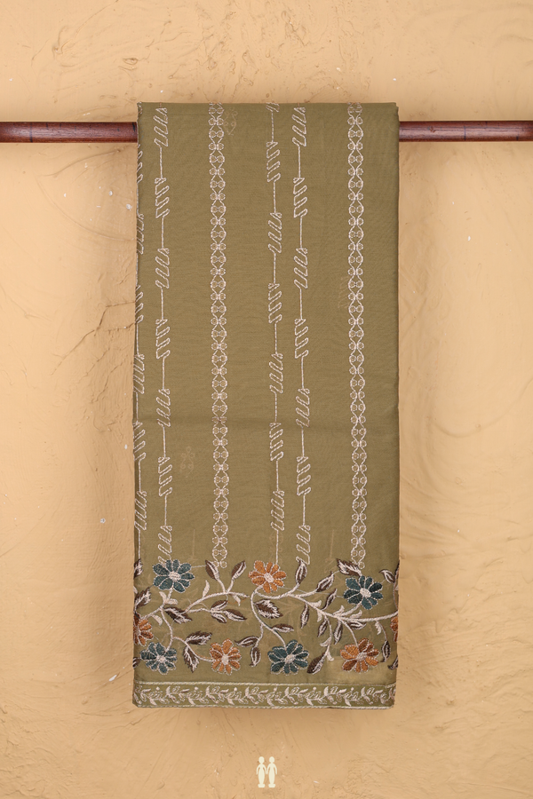 Ahmedabad Cotton Saree In Green With Threadwork Design