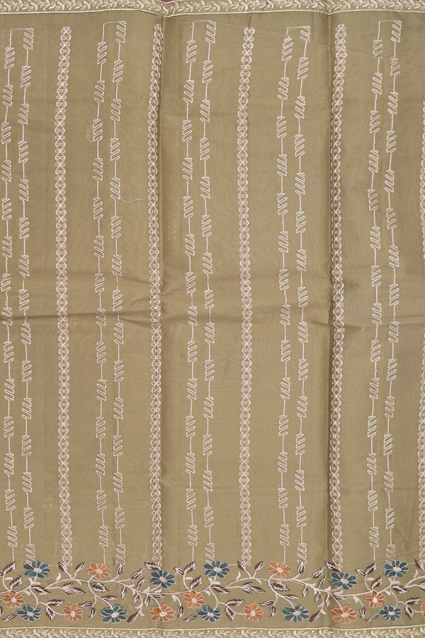 Ahmedabad Cotton Saree In Green With Threadwork Design