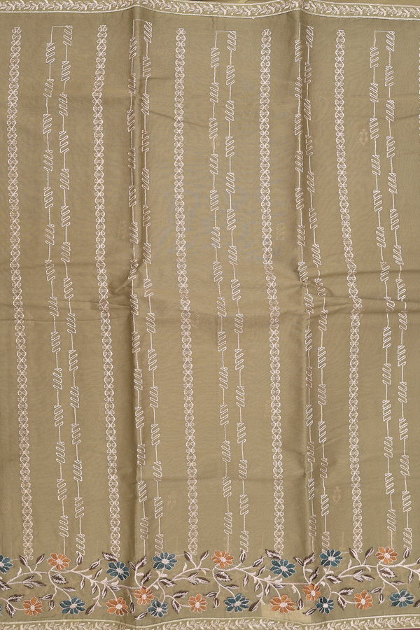 Ahmedabad Cotton Saree In Green With Threadwork Design