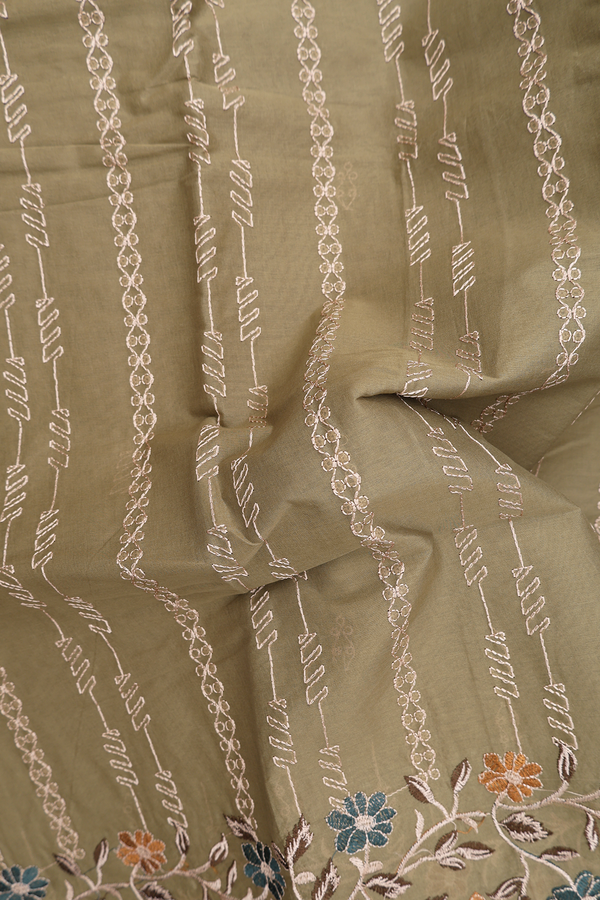 Ahmedabad Cotton Saree In Green With Threadwork Design