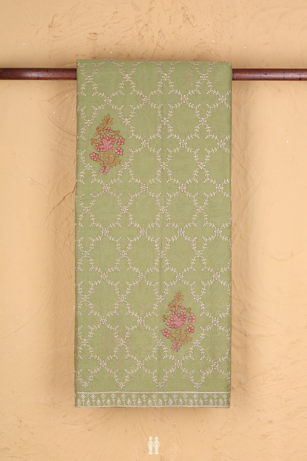 Ahmedabad Cotton Saree In Moss Green With Embroidered Design