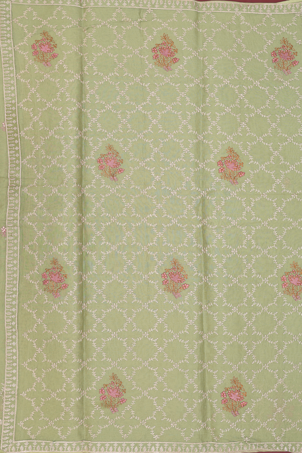 Ahmedabad Cotton Saree In Moss Green With Embroidered Design