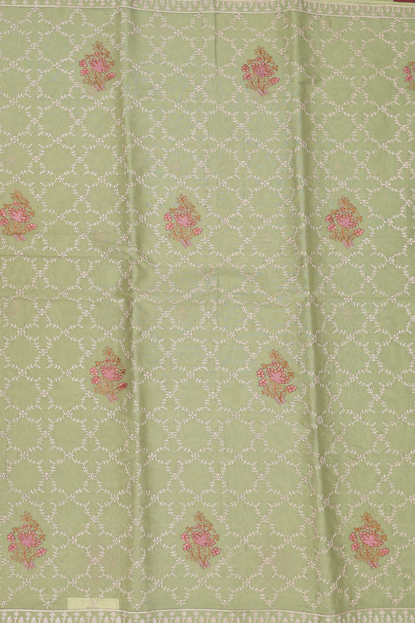 Ahmedabad Cotton Saree In Moss Green With Embroidered Design