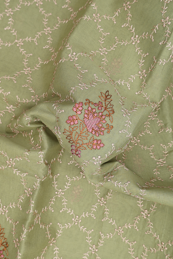 Ahmedabad Cotton Saree In Moss Green With Embroidered Design