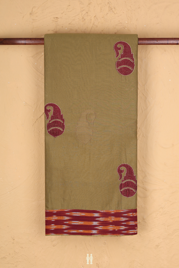 Ahmedabad Cotton Saree In Moss Green With Patch Work