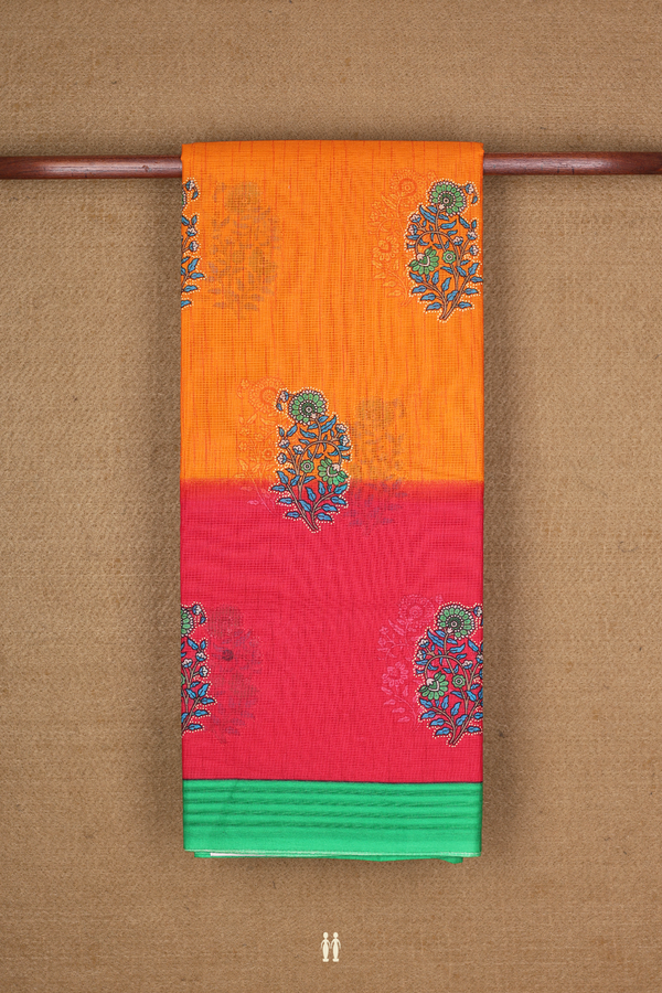 Ahmedabad Cotton Saree In Orange With Floral Buttas