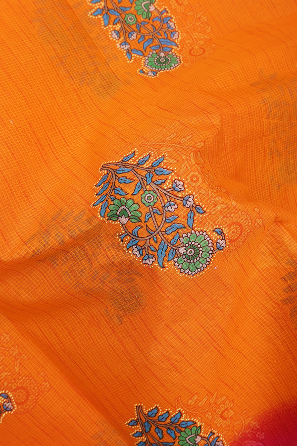 Ahmedabad Cotton Saree In Orange With Floral Buttas