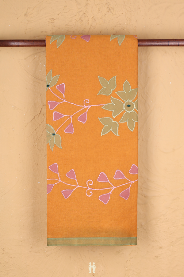 Ahmedabad Cotton Saree In Orange With Floral Design