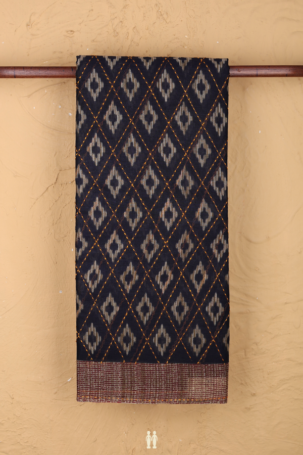 Ahmedabad Cotton Saree In Oxford Blue With Diamond Design