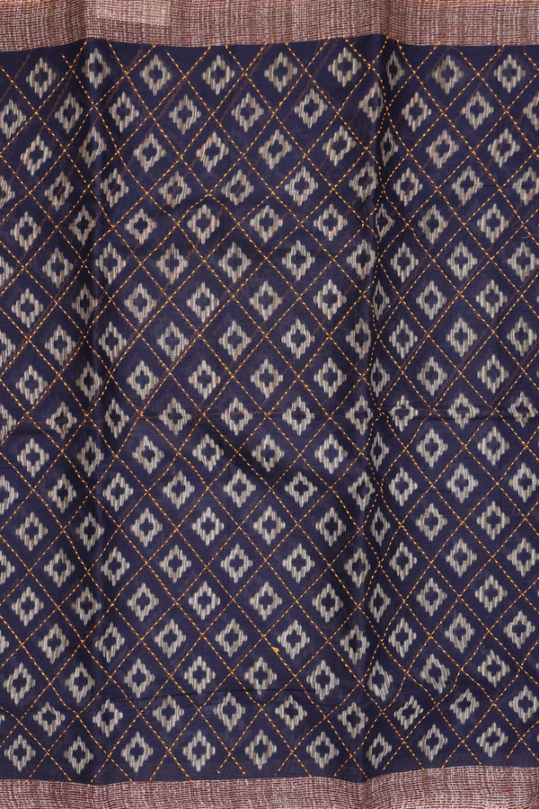 Ahmedabad Cotton Saree In Oxford Blue With Diamond Design