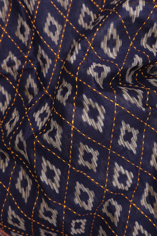 Ahmedabad Cotton Saree In Oxford Blue With Diamond Design