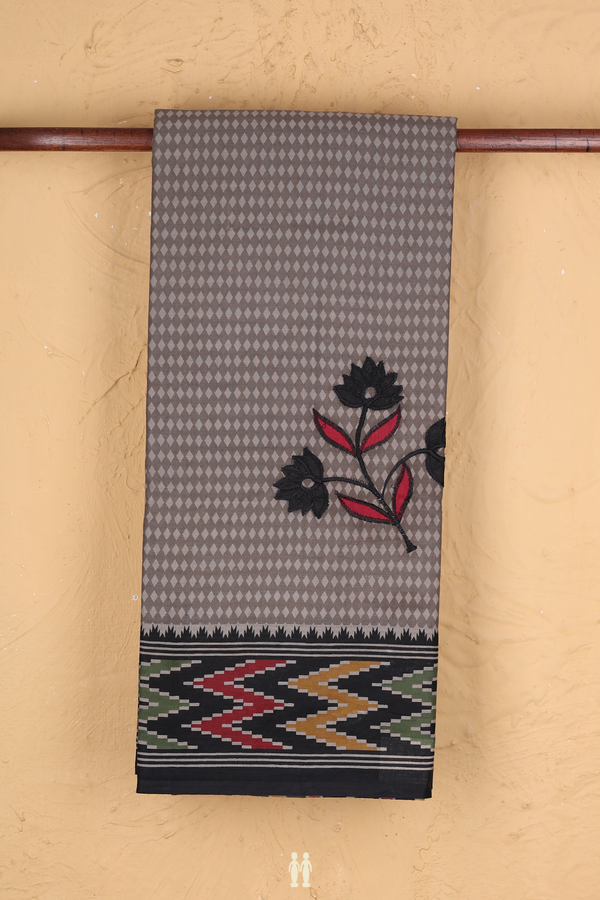 Ahmedabad Cotton Saree In Oxford Brown With Floral Design
