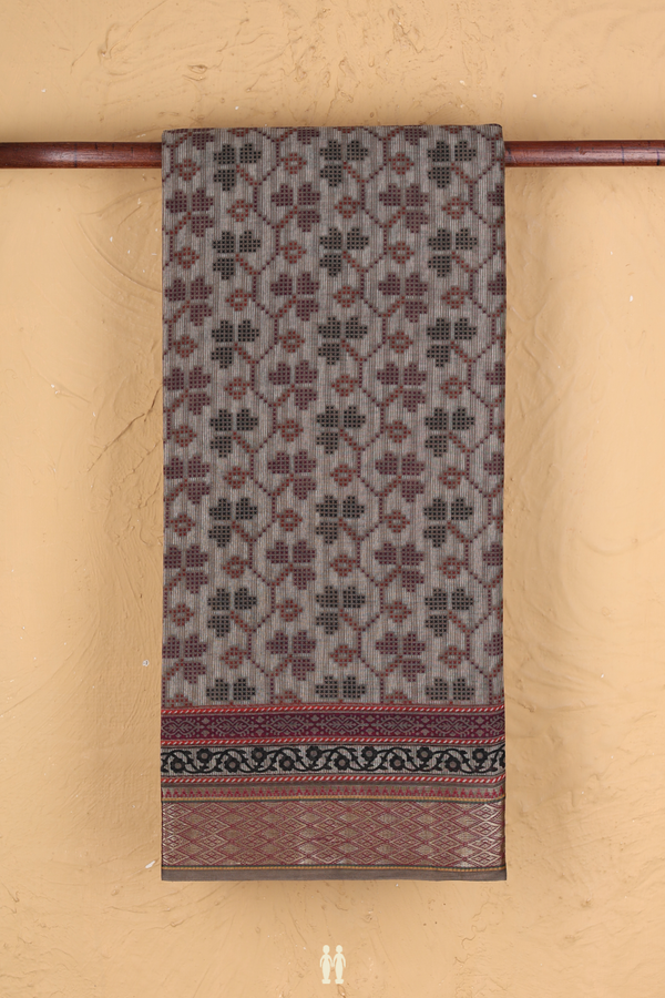 Ahmedabad Cotton Saree In Oxford Brown With Floral Design