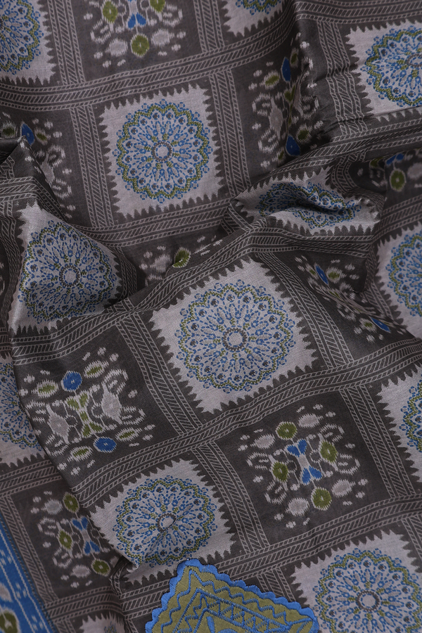 Ahmedabad Cotton Saree In Oxford Brown With Patch Work