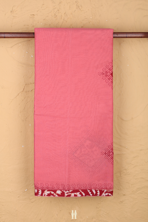 Ahmedabad Cotton Saree In Peach Pink With Patch Work