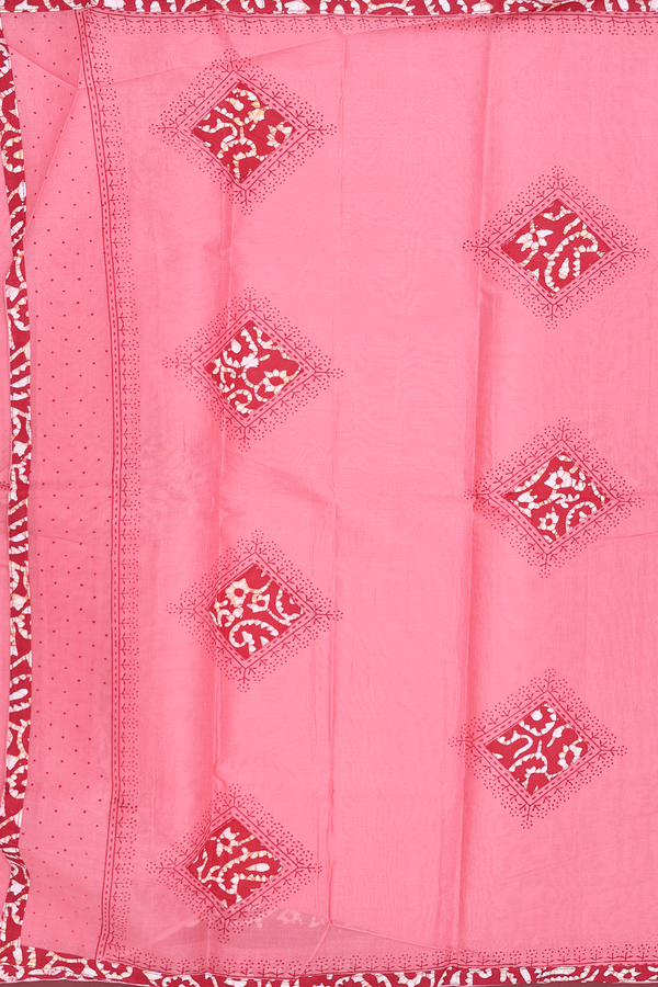 Ahmedabad Cotton Saree In Peach Pink With Patch Work