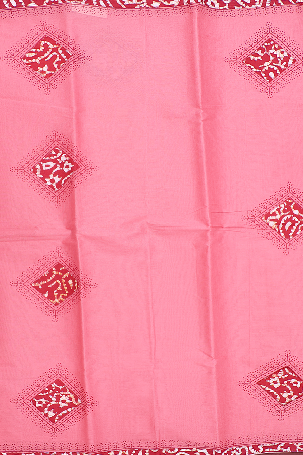 Ahmedabad Cotton Saree In Peach Pink With Patch Work