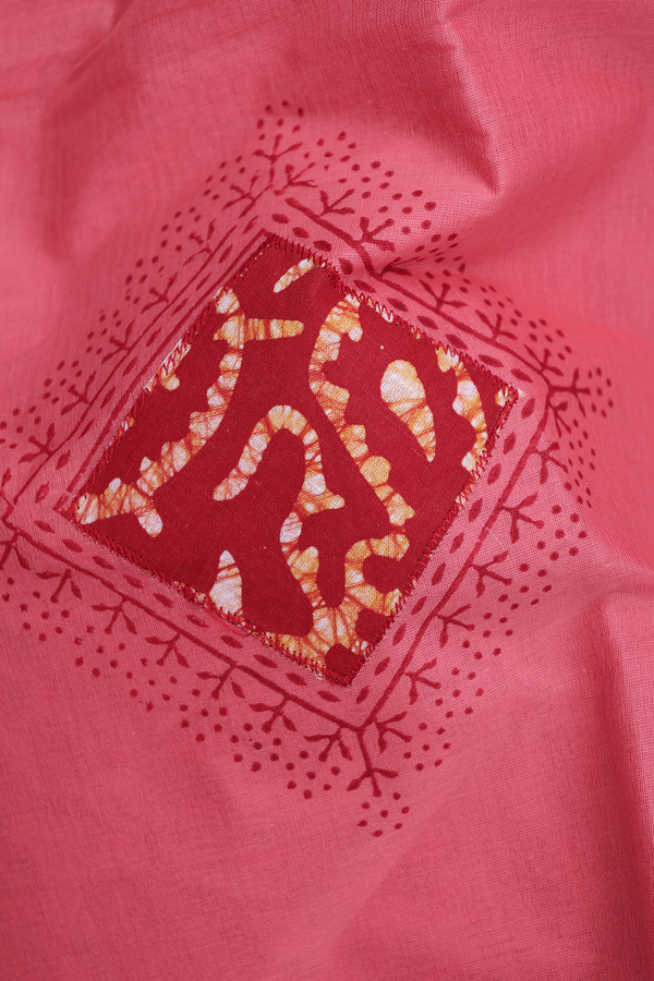 Ahmedabad Cotton Saree In Peach Pink With Patch Work