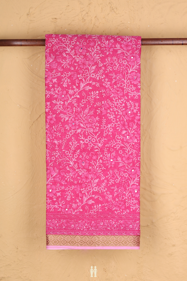 Ahmedabad Cotton Saree In Pink With Mirror Work Buttis