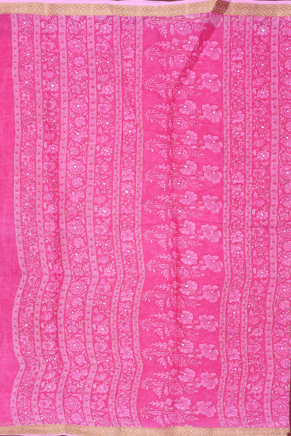 Ahmedabad Cotton Saree In Pink With Mirror Work Buttis