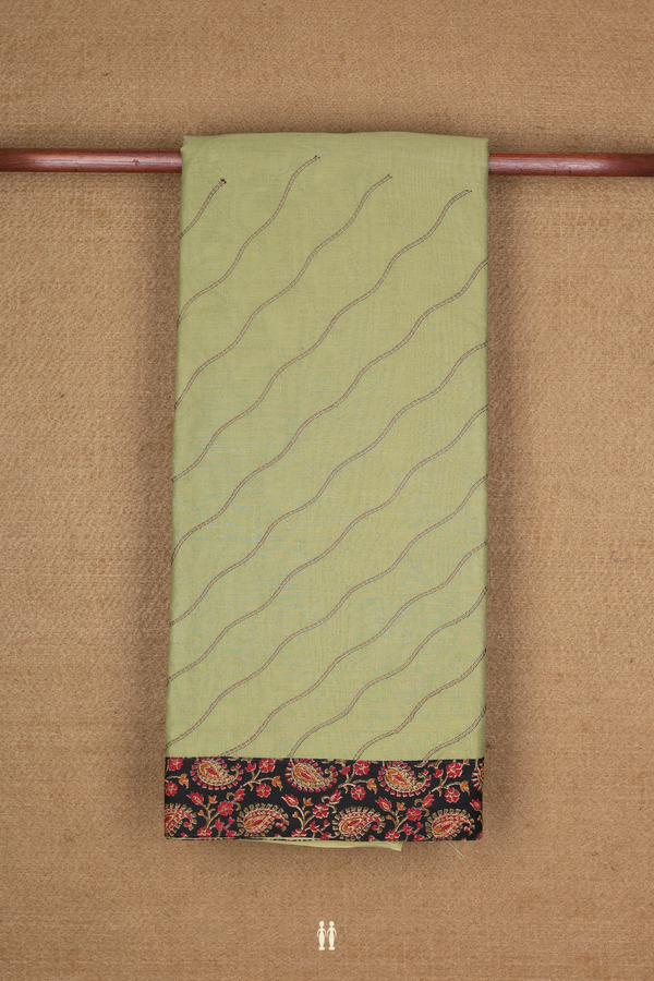 Ahmedabad Cotton Saree In Sage Green With Threadwork Design