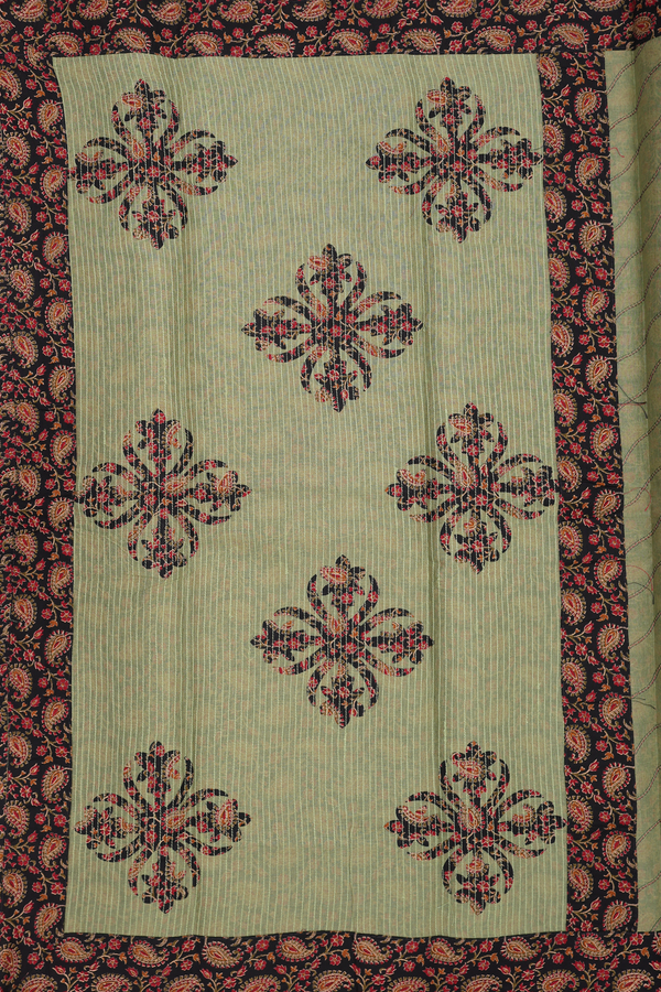 Ahmedabad Cotton Saree In Sage Green With Threadwork Design
