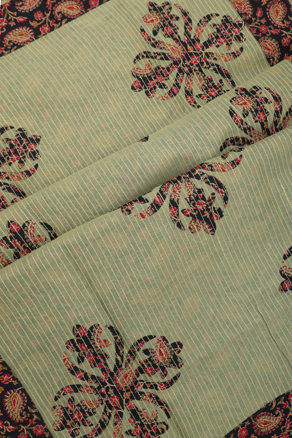 Ahmedabad Cotton Saree In Sage Green With Threadwork Design