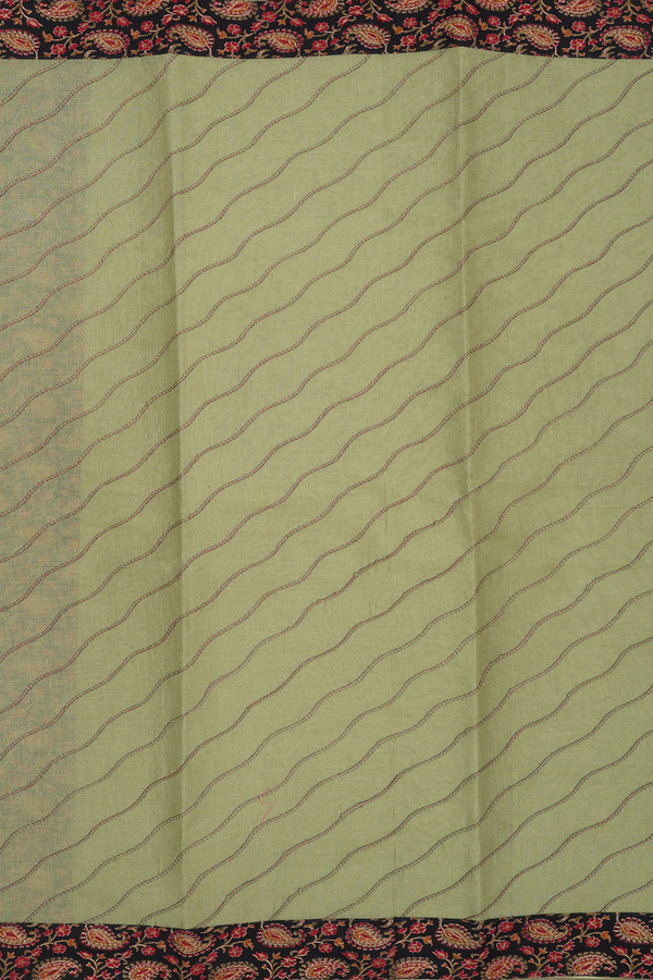 Ahmedabad Cotton Saree In Sage Green With Threadwork Design