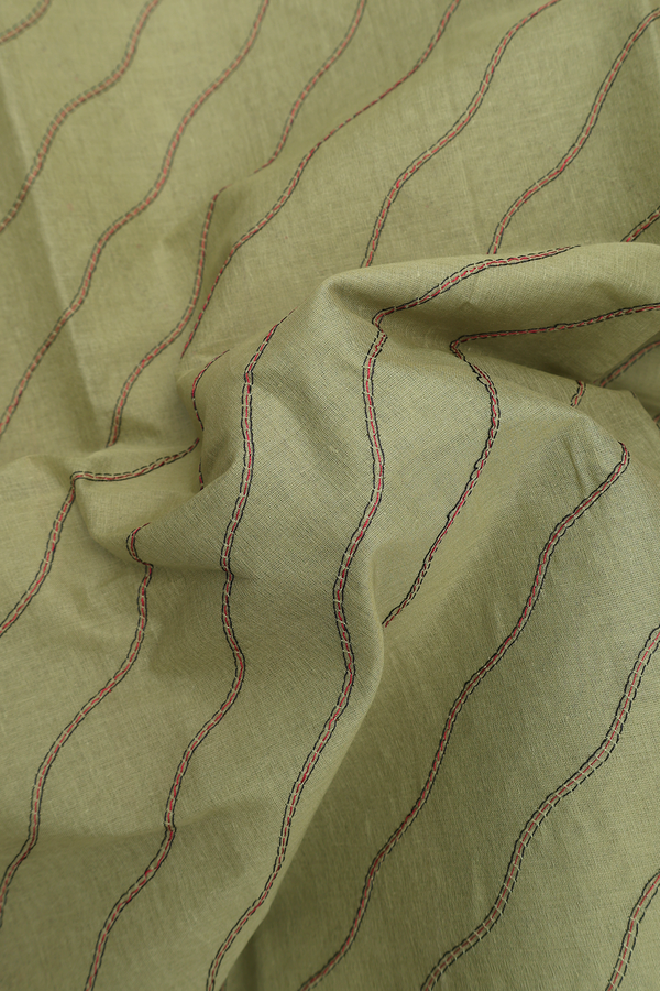 Ahmedabad Cotton Saree In Sage Green With Threadwork Design