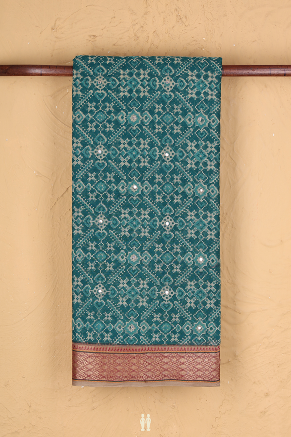 Ahmedabad Cotton Saree Peacock Green With Mirror Work Buttis