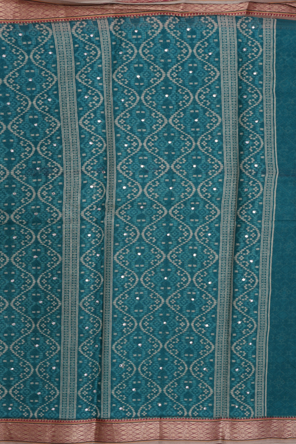 Ahmedabad Cotton Saree Peacock Green With Mirror Work Buttis