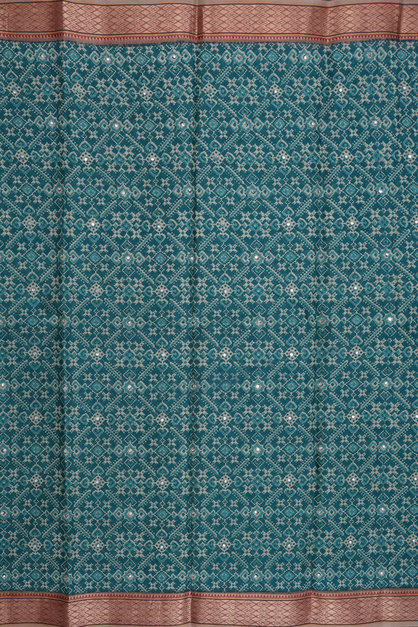Ahmedabad Cotton Saree Peacock Green With Mirror Work Buttis