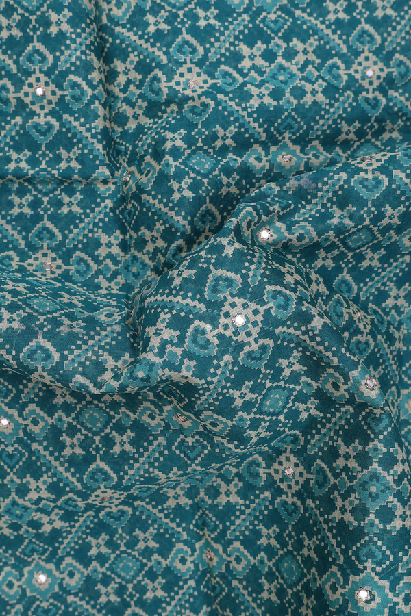 Ahmedabad Cotton Saree Peacock Green With Mirror Work Buttis