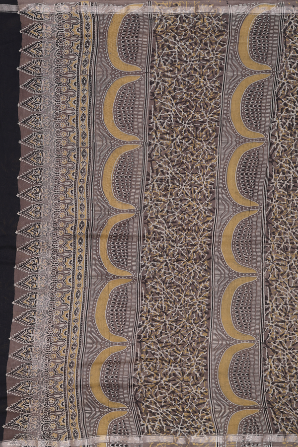 Ajrakh Cotton Saree In Brown With Allover Design