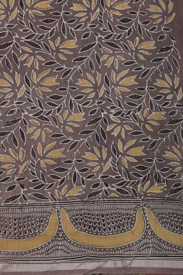 Ajrakh Cotton Saree In Brown With Allover Design