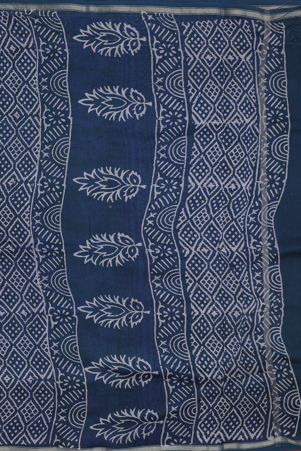 Ajrakh Cotton Saree In Capri Blue With Allover Design