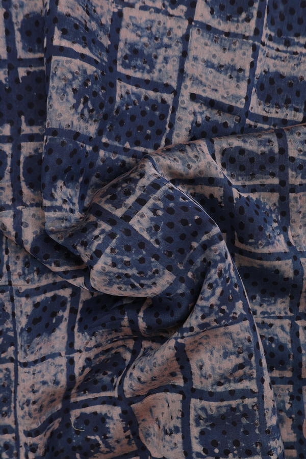 Ajrakh Cotton Saree In Capri Blue With Printed Design