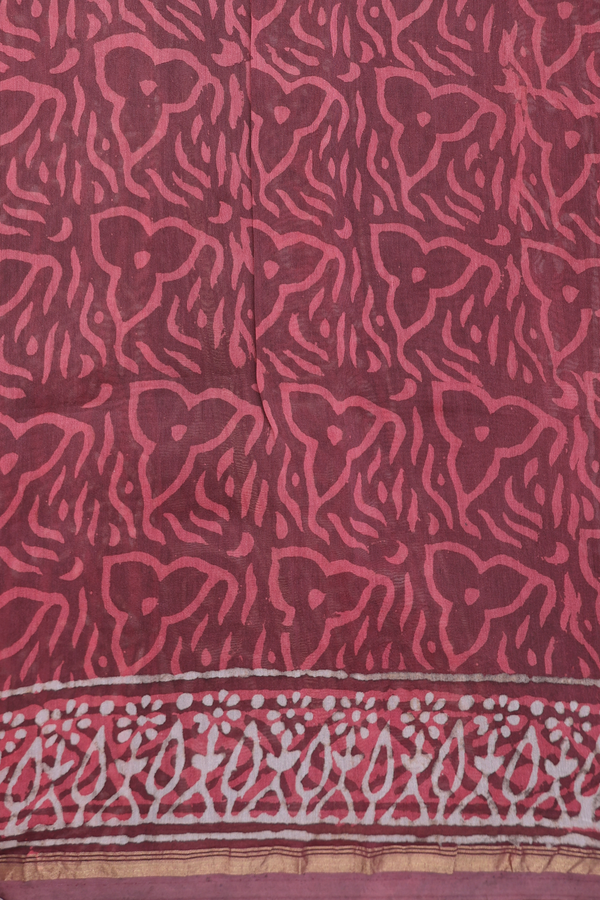 Ajrakh Cotton Saree In Plum Brown With Printed Design