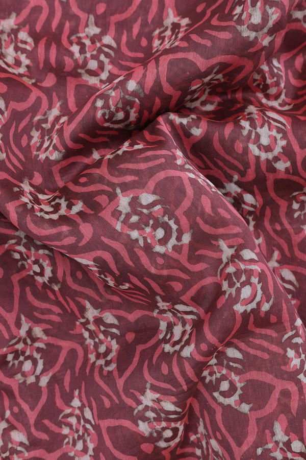 Ajrakh Cotton Saree In Plum Brown With Printed Design