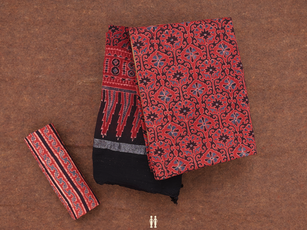 Ajrakh Design Red Linen Unstitched Salwar Material