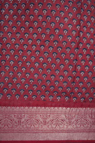 Ajrakh Printed Brick Red Kanchipuram Silk Saree