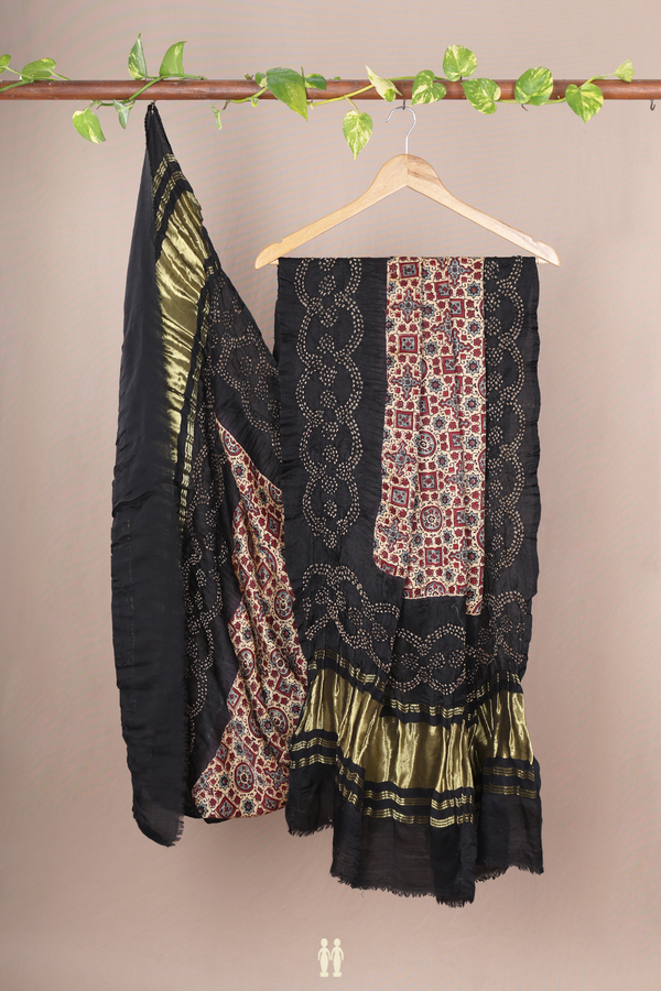 Ajrakh Printed Design Beige Bandhani Dupatta