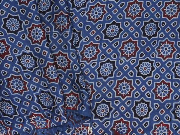 Ajrakh Printed Design Blue Modal Silk Blouse Material