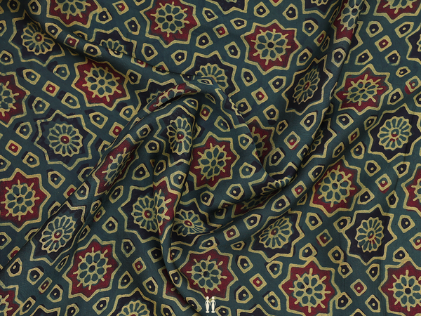 Ajrakh Printed Design Green Modal Silk Blouse Material