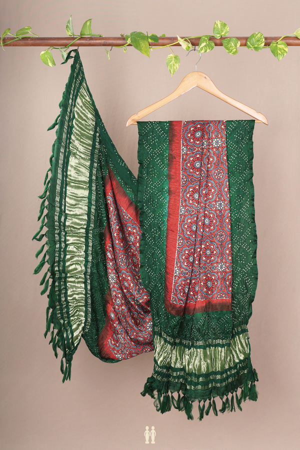 Ajrakh Printed Design Saddle Red Bandhani Dupatta