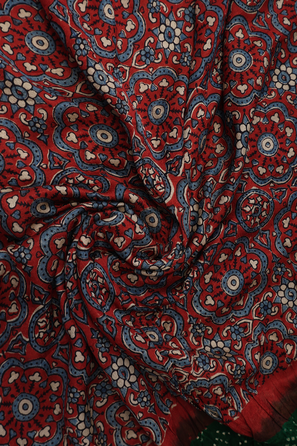 Ajrakh Printed Design Saddle Red Bandhani Dupatta