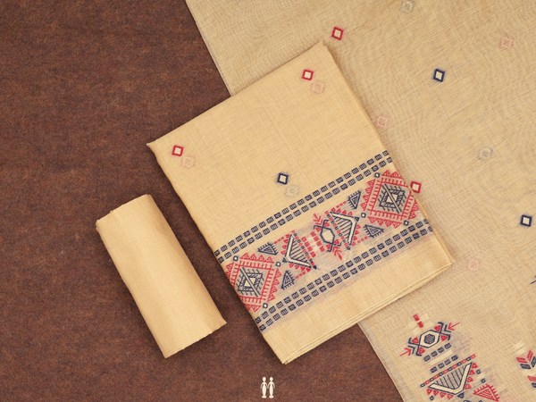 Diamond Buttas Brown Silk Cotton Unstitched Salwar Material