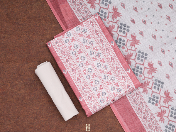 Allover Buttas Dusty Red Linen Unstitched Salwar Material